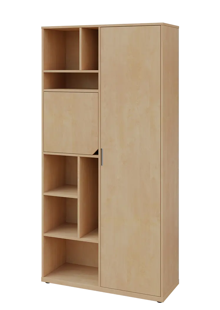 KSR6-83 P skříň šatní, 1x výsuvné ramínko, dvířka, niky, 2053x1022x400 mm, provedení pravé, bříza světlá